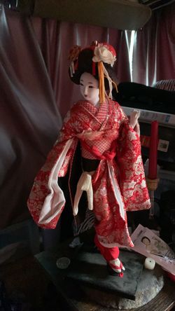 Japanese Geisha Doll in Red Kimono