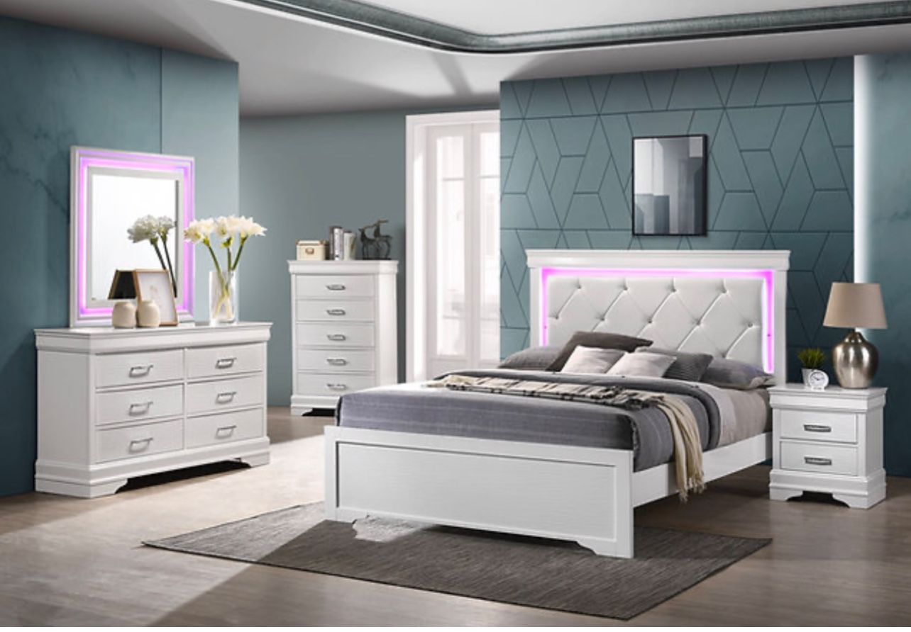 New LED White Or Grey Queen Bedroom 4 Pc Set K Furniture And More Lehigh
