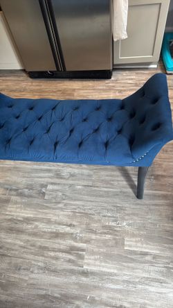 Navy blue pleated bench chair