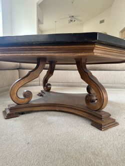 Octagonal Slate Top Coffee Table with Carved Wood Base