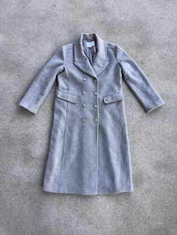 Rebecca Minkoff women’s gray wool blend Double Breasted Longline trench Coat size Large