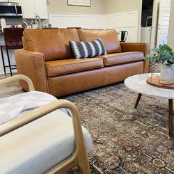 Poly & Bark Cognac Leather Sofa Couch Mid Century Modern  