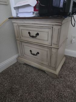 Two-Drawer Nightstand Antique White Wood