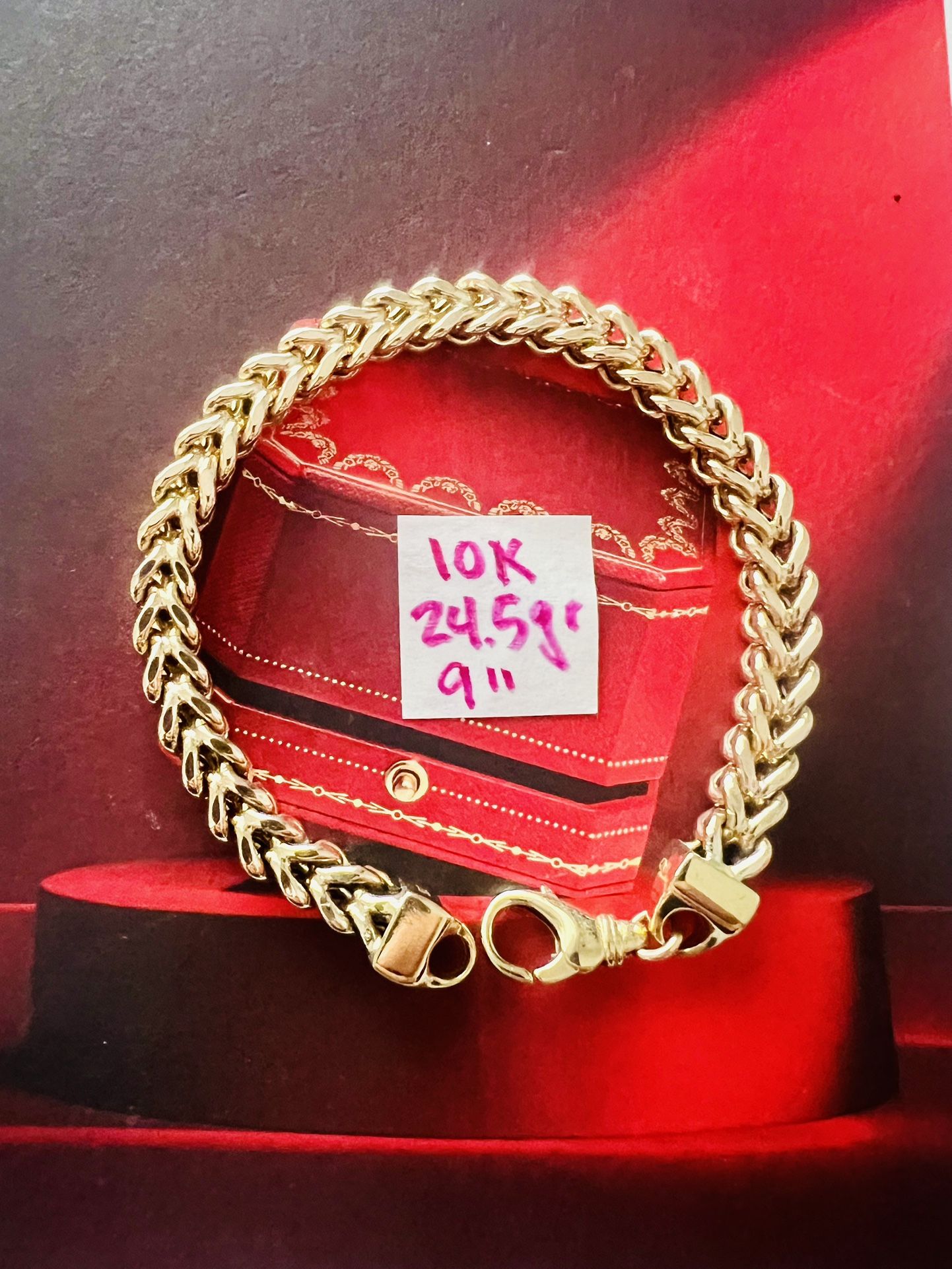 10K Yellow Gold Franco Bracelet For Wedding 24.5Gr 9 Inches Long 