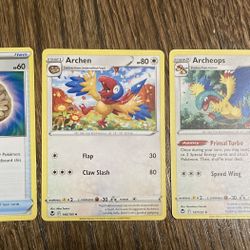 Pokémon 3 Cards Archeops Archen Unidentified Fossil Evolution Game Set Type Mons