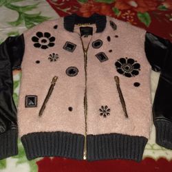 JUICY COUTURE BLACK LABEL SIZE XS WOMENS JACKET WITH FAUX LEATHER SLEEVES...VERY GOOD CONDITION...SMOKE FREE HOME...$30 OBO