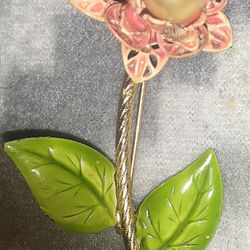 Vintage Beautiful Flower With Faux Pearl And Leaves Pin/Brooch