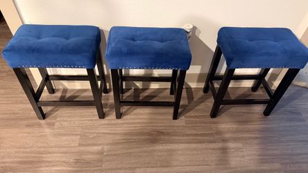 3 Blue Bar Stools