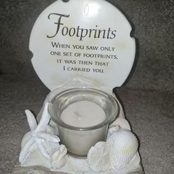 Footprints In The Sand Candle Holder! Excellent Shape!