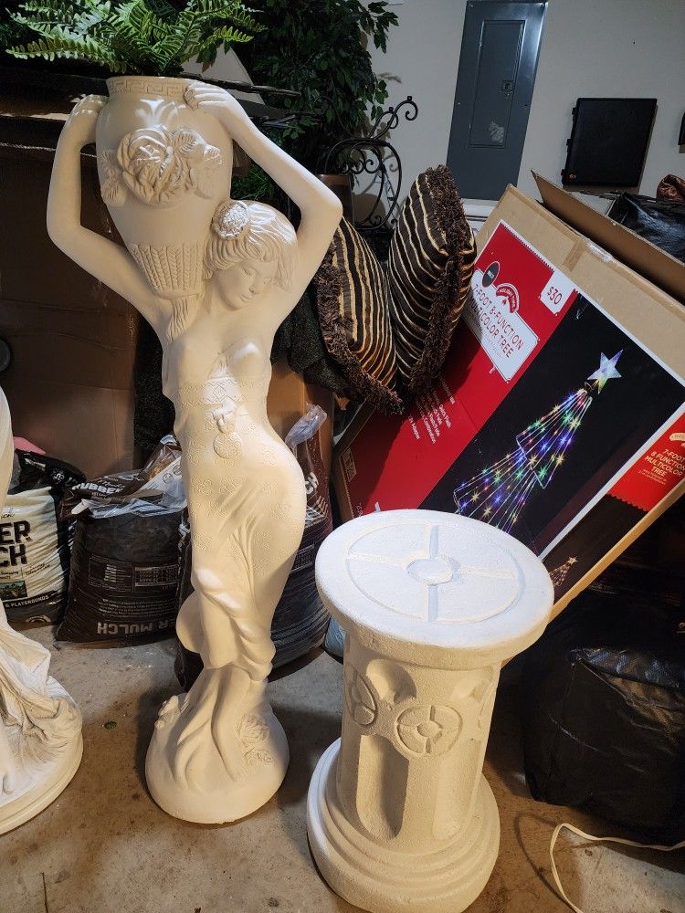 Garden Statue And Pedestal 70 Inches Tall