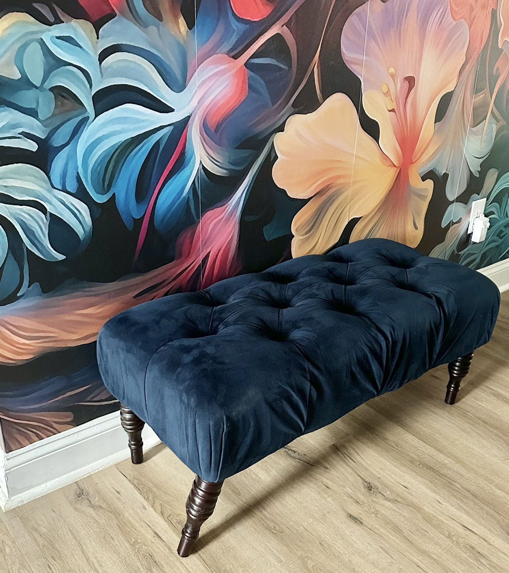 Blue Velvet Ottoman (Broken Leg)