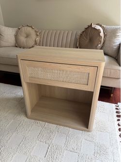 Wide Large Nightstands with Drawer & Shelf Storage Rattan Bedside Table Boho End Table Tall Bed Side Tables Night Stands for Bedroom Living Room Sofa 