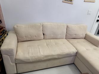 Cream/Beige Sectional Sofa – Converts to Bed + Storage