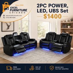 💥FREE DELIVERY💥Brand New POWER, LED, USB  2PC Reclining Sofa Loveseat Set