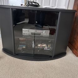Black Tv Stand With 2 Glass Shelves Inside 