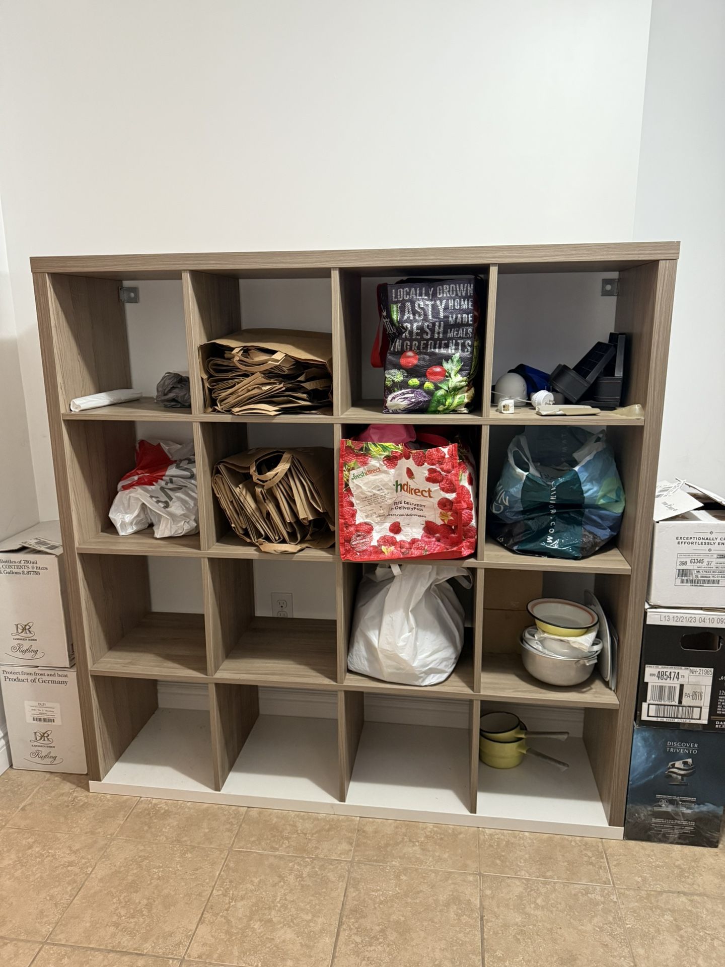 Beautiful Rack. Wood. 58” x 58” x 15.5”. Like new. 16 compartments. $59 OBO.
