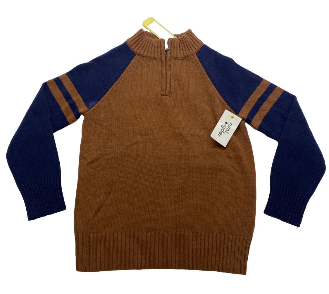 RUMI + RYDER THE CLASSIC QUARTER ZIP VARSITY MOCK NECK SWEATER BROWN SMALL 6-7