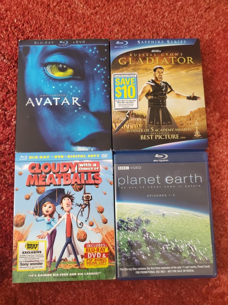 Avatar Gladiator Planet Earth Cloudy with a chance of Meatballs Blu-Ray DVD