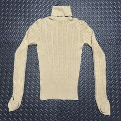 Vintage Gap Stretch Turtleneck Sweater Cable Knit Beige Y2K Roll Neck Womens XS