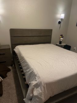 Queen Platform Bed Frame + Matching Nightstand