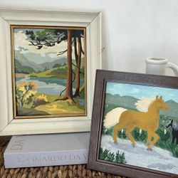 Vintage Paint by Numbers Summer Forest Scene Framed Art for Cottage Equestrian Horse Wall Home Decor Artwork 