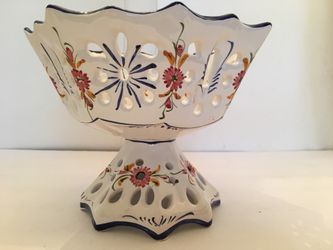 Portugal like NEW hand painted pedestal bowl signed & #d
