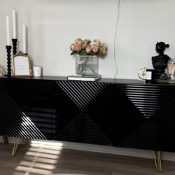 Mid-Century Modern Black Geometric Console / TV Stand / Cabinet – Vintage