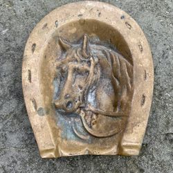 Antique Brass Trinket Dish Ash Tray Horse Head Horseshoe