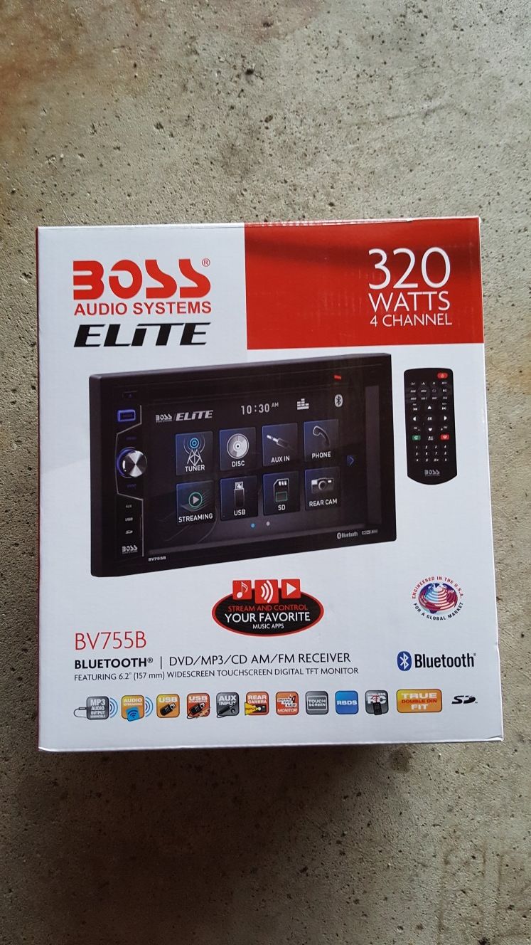 Boss Audio Elite Bv755b Double DIN DVD Player 6.2" Touchscreen Bluetooth, Brand New