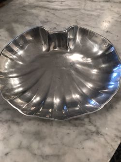 Polished pewter shell bowl
