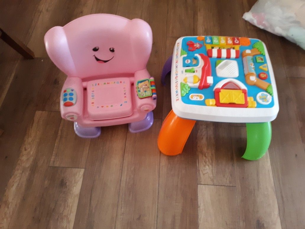 Kids Fisher price learning table and chair used but still in good condition both working good no longer needed.