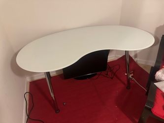 Glass Kidney-Shaped White Desk with Chrome Legs