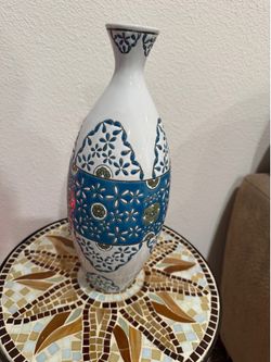 Blue & White Floral Ceramic Decorative Vase