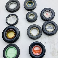 Vintage Advertising Tire & Glass Ashtray Lot Of 10 …1950s-1960s Giftable For Smokers,automotive Collectors 