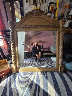 Large Ornate Carved Wood Mirror, 46 x 52 in, Shell Crest & Twisted Columns