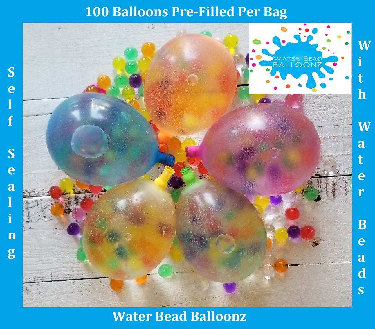 Water bead balloonz 100 per bag pre filled with water beads and self sealing balloons