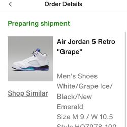 Air Jordan 5 Retro Grape 2025 Men’s Size 9 / Women’s Size 10.5 (SKU: HQ7978-100)