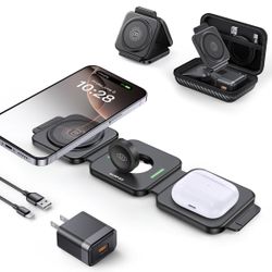 3 in 1 Charging Station for Apple, Foldable Travel Wireless Charger for iPhone