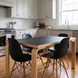 Modern 5-Piece Dining Set – Black Table + 4 Scandinavian Chairs