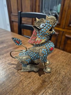 Vintage foo dog turquoise and coral