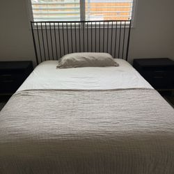 Black Metal Bed Frame Curved Design Headboard Queen Size