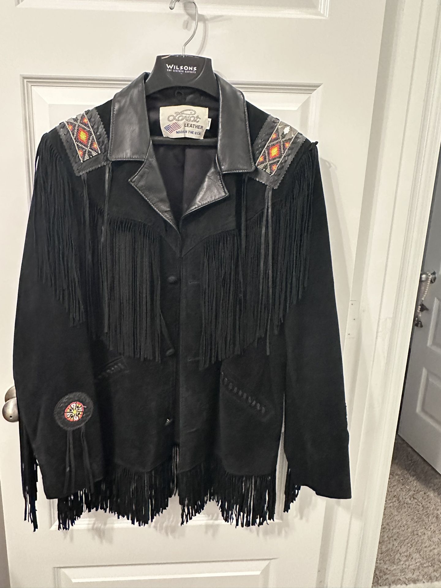 Men’s Vintage Lariat Beaded Fringes Leather jacket- Blazer