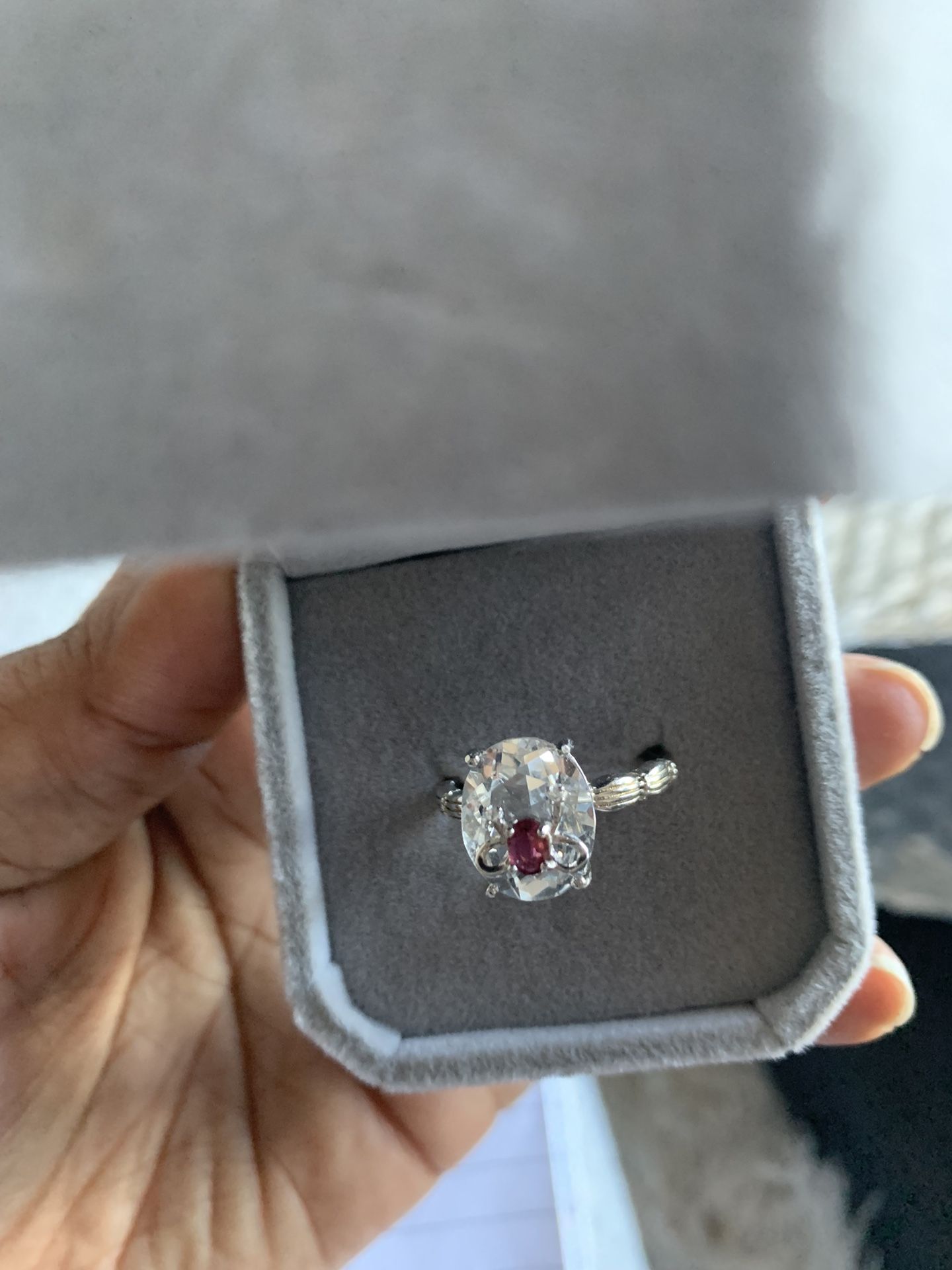 Beautiful adjustable size clear quartz and pink tourmaline ring in silver S925 setting