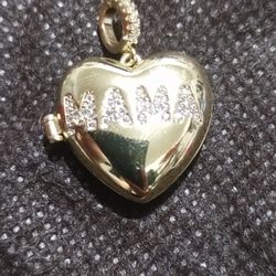 Gold Toned Heart Mama Locket W Cz Diamonds 