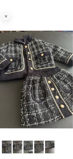 Girls Black & White Tweed Jacket and Skirt Set