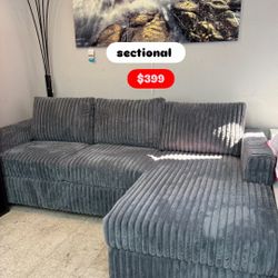 Grey Corduroy Sectional 