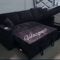 ✅️✅️Black  Convertible Sectional W/ Cup Holder & W/ USB Port✅️✅️