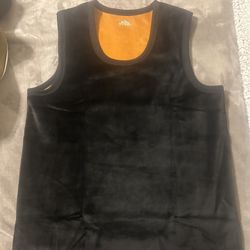 New Thick Black Velvet Thermal Fleece Lined Sleeveless Tank Top Shirt Size Small & Medium