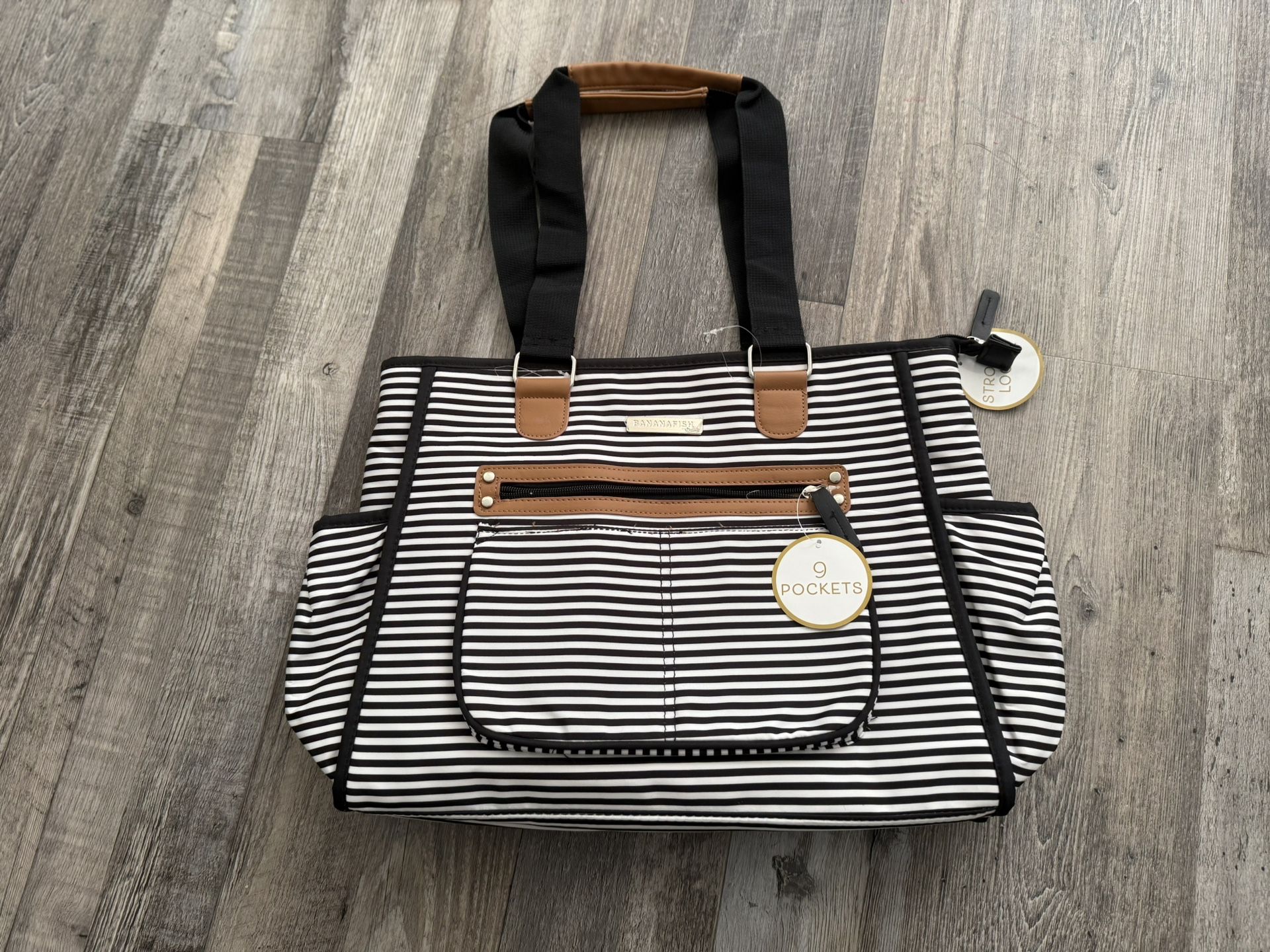 Skip Hop Diaper Bag: Grand Central Take-It-All Tote with Changing Pad & Stroller Attachment, Black & White Stripe