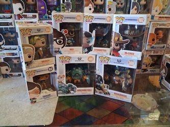 Funko Pop! Vinyl figures from the Overwatch series.